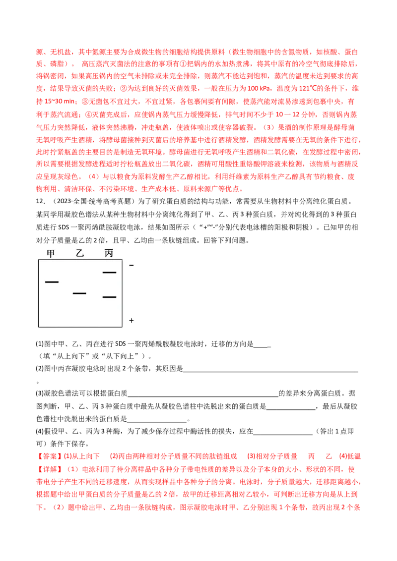 专题23发酵工程（解析卷）_近10年高考真题汇编（必刷）_十年（2014-2024）高考生物真题分项汇编（全国通用）_十年（2014-2023）高考生物真题分项汇编（全国通用）
