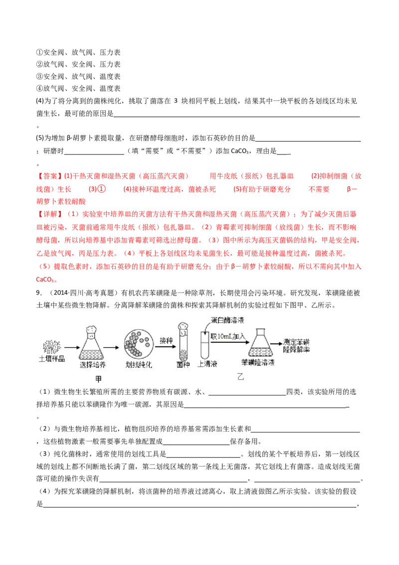 专题23发酵工程（解析卷）_近10年高考真题汇编（必刷）_十年（2014-2024）高考生物真题分项汇编（全国通用）_十年（2014-2023）高考生物真题分项汇编（全国通用）