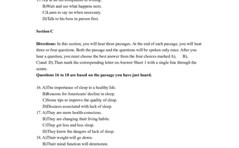 2016年6月大学英语四级第1套真题_英语四六级整合_英语四六级真题版本二此版为主此文件夹会持续更新_四级真题_1.四级真题+答案解析+听力音频(1989-2025)_2016年_2016年06月CET4_02、真题word版