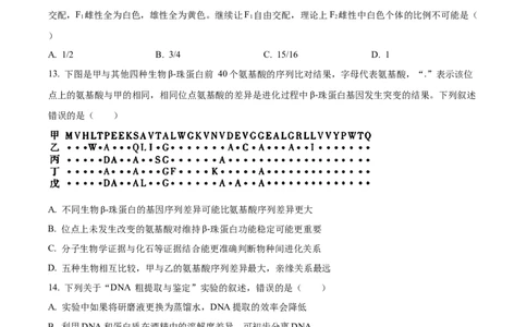 精品解析：2024年新课标高考真题安徽卷生物试卷（原卷版）_高考真题全网收集_生物学_2024年新高考安徽卷生物高考真题解析（参考版）