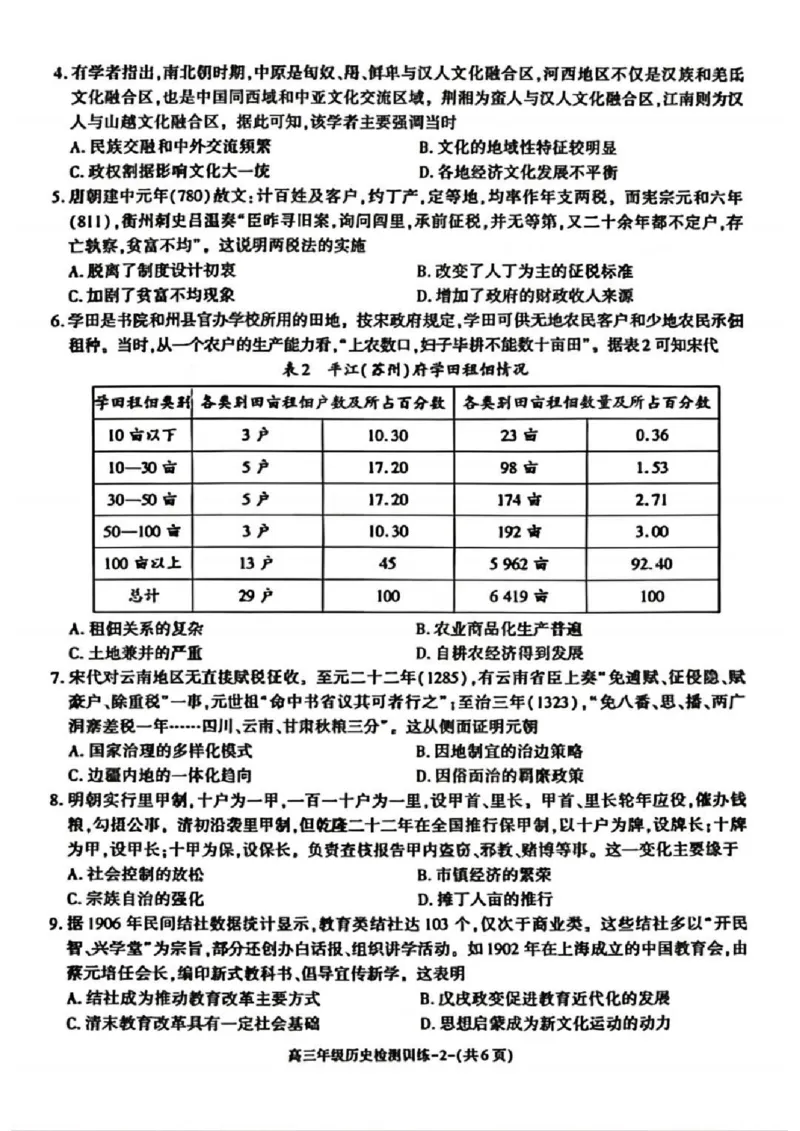 陕西省榆林市2026届高三年级检测训练历史(1)_2026年1月_260124陕西省榆林市2026届高三年级检测训练（榆林二模）