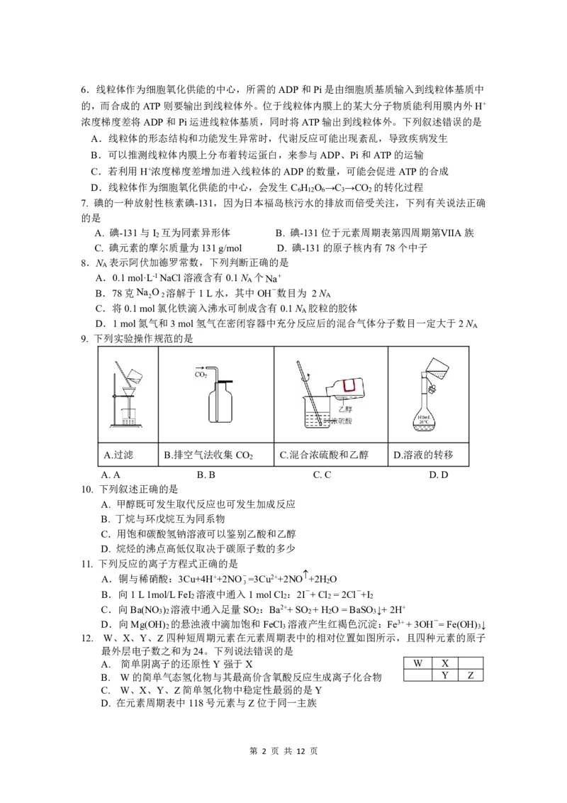 10月月考试题理综(1)_2023年10月_0210月合集_2024届四川省绵阳南山中学高三上学期10月月考_四川省绵阳南山中学2024届高三上学期10月月考理综