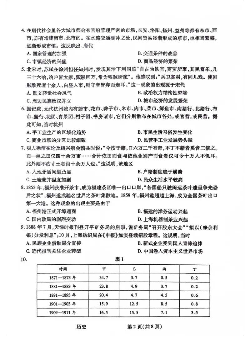 历史试题(1)_2023年10月_0210月合集_2024届陕西省天一大联考高三上学期10月阶段性测试（一）_陕西省天一大联考2024届高三上学期10月阶段性测试（一）历史