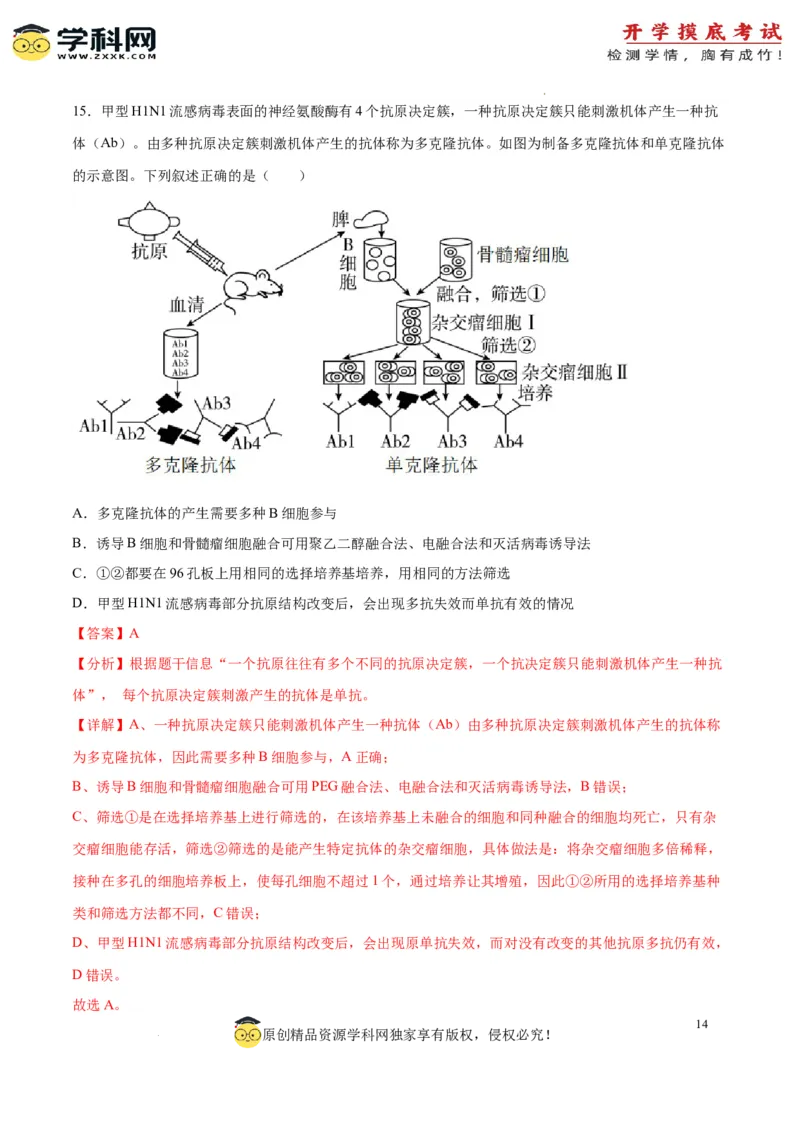 生物（山东卷）（全解全析）_2024届新高三开学摸底考试卷_生物-2024届新高三开学摸底考试卷_生物-2024届新高三开学摸底考试卷（山东卷）