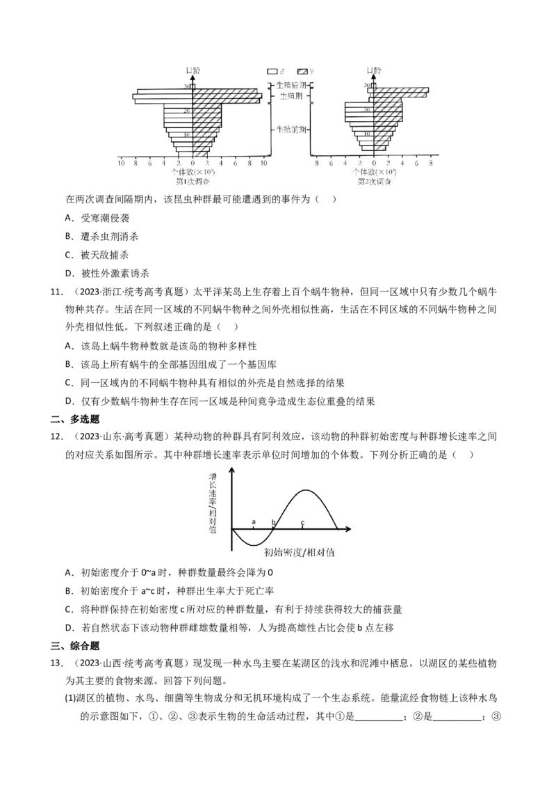 专题15种群、群落（学生卷）_近10年高考真题汇编（必刷）_十年（2014-2024）高考生物真题分项汇编（全国通用）_2023年高考真题和模拟题生物分项汇编（全国通用）