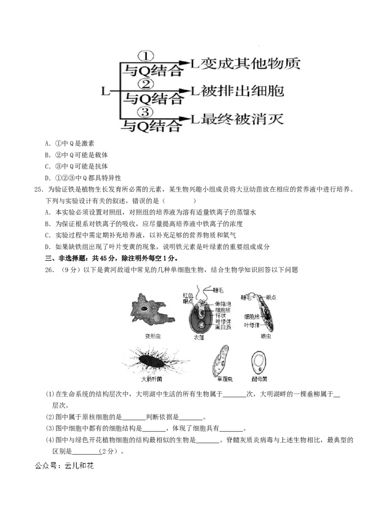 高一生物第一次月考卷（考试版A4）测试范围：必修1第1-2章（人教版2019）_1多考区联考试卷_0922黄金卷：2024-2025学年高一上学期第一次月考9科word解析版含答题卡（江苏专用）