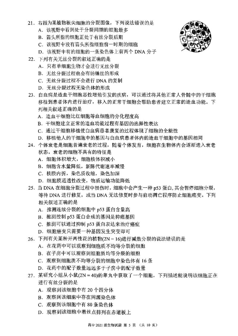 四川省成都市蓉城联盟2024届高三上学期开学考试生物(1)_2023年9月_029月合集_2024届四川省成都市蓉城联盟高三上学期开学考试