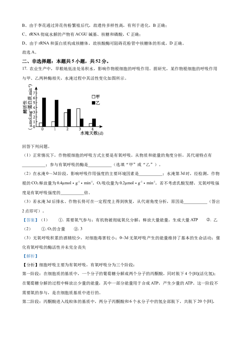 精品解析：2024年贵州省高考生物真题试卷（解析版）_高考真题全网收集_生物学_2024年新高考贵州卷生物高考真题解析（参考版）