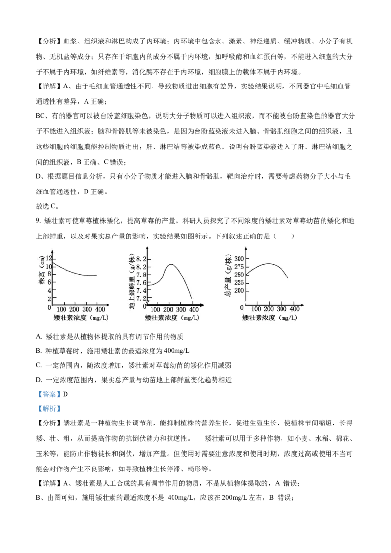 精品解析：2024年贵州省高考生物真题试卷（解析版）_高考真题全网收集_生物学_2024年新高考贵州卷生物高考真题解析（参考版）