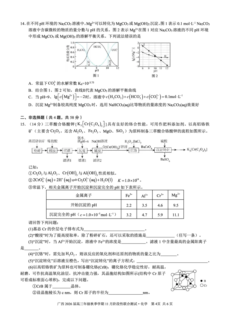邕衡2025年11月高三联考化学试卷_2025年11月_251126广西邕衡教育&middot;名校联盟广西2026届高三年级秋季学期11月份阶段性联合测试（全科）