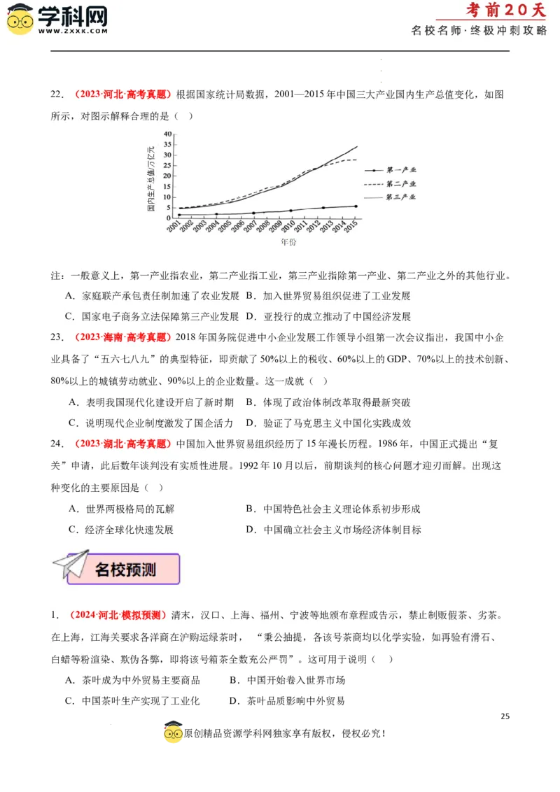 历史（二）（原卷版）_2024高考押题卷_62024学科网全系列_21学科网高考考前终极攻略_历史-2024年高考考前20天终极冲刺攻略_历史（二）-2024年高考考前20天终极冲刺攻略
