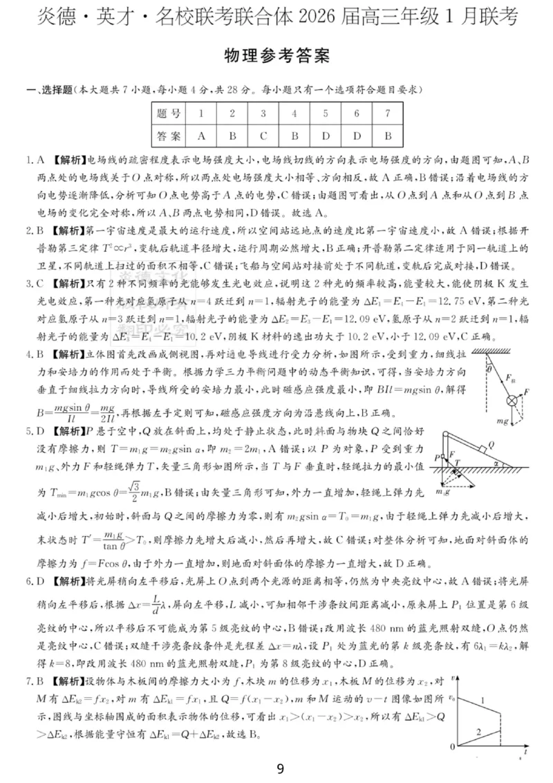湖南名校联考联合体2026届高三年级1月联考物理试卷+答案(1)_2026年1月_260106湖南省名校联考联合体2025-2026学年高三上学期1月联考（全科）