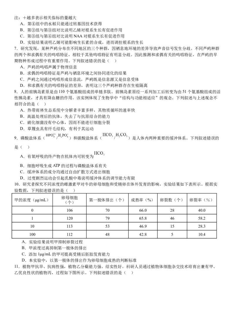 湖北生物-试题-p_近10年高考真题汇编（必刷）_2024年高考真题_高考真题（截止6.29）_湖北卷副科（6科全）