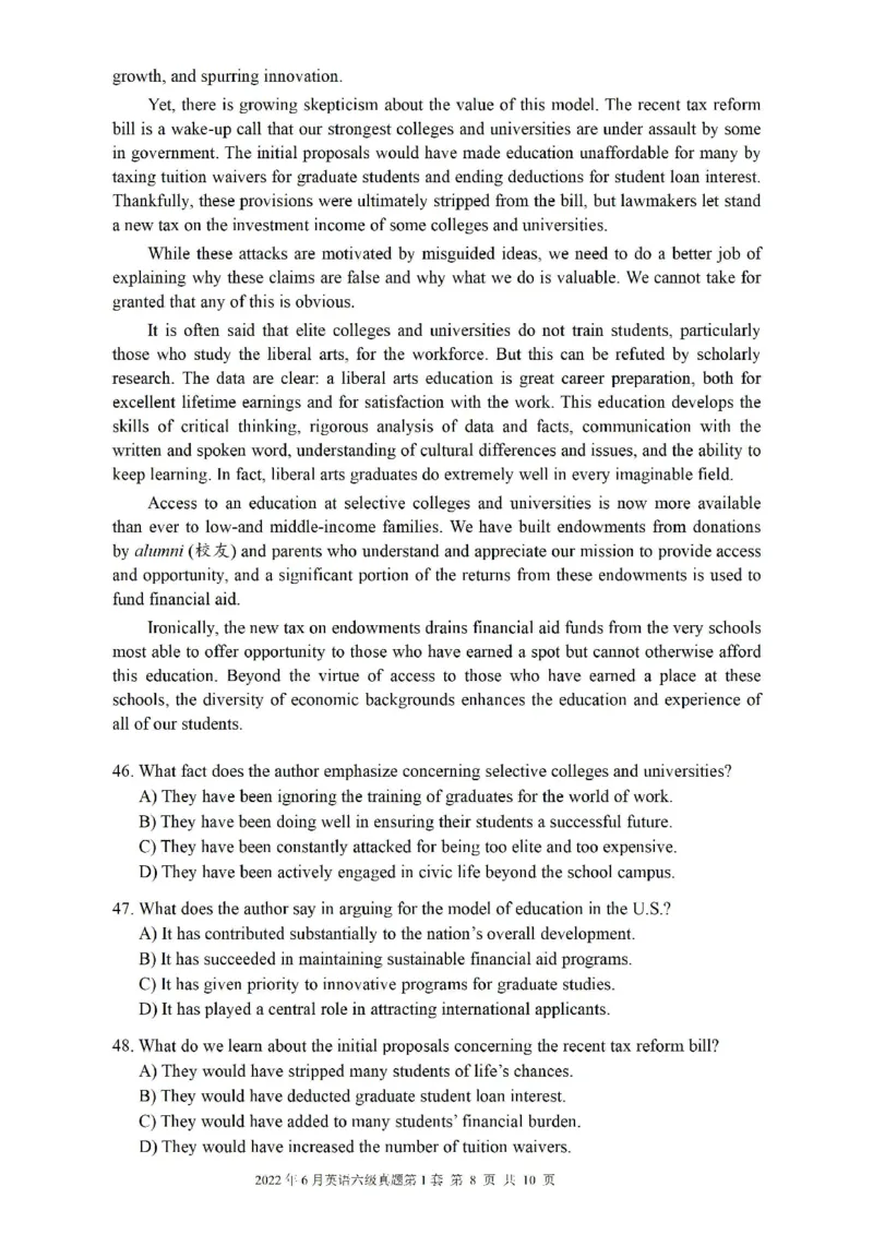 2022.06六级真题第1套可复制可搜索，打印首选_英语四六级整合_英语四六级真题版本二此版为主此文件夹会持续更新_六级真题_1.六级真题+答案解析+听力音频_2022年06月CET6