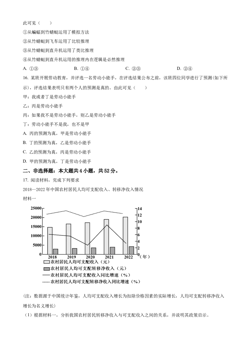 2024湖南高考政治真题（原卷版）_高考真题全网收集_政治_2024年新高考湖南卷政治高考真题解析（参考版）