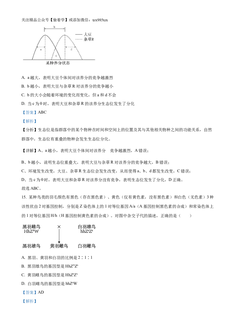 精品解析：2024年江西高考真题生物试卷（解析版）_高考真题全网收集_生物学_2024年新高考江西卷生物高考真题解析（参考版）