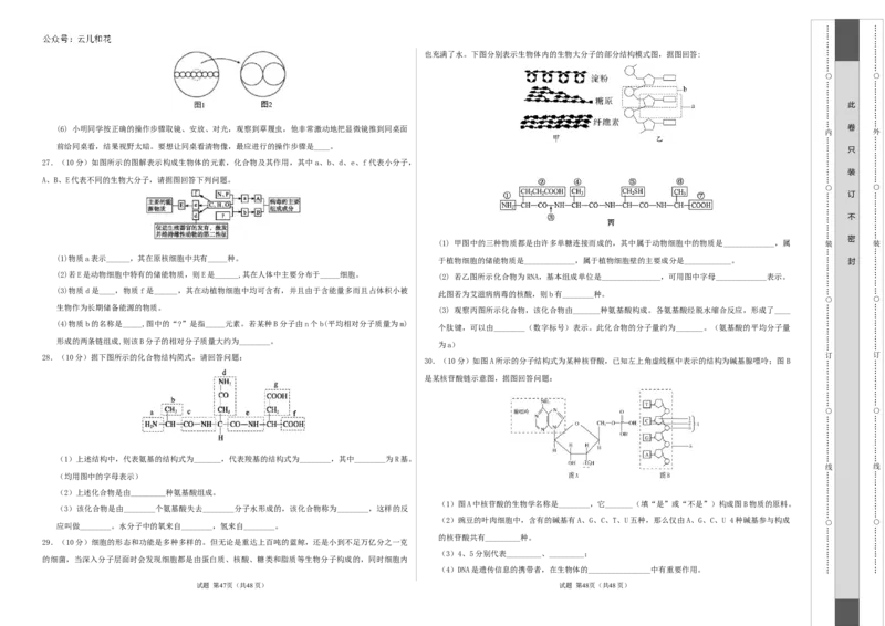 高一生物第一次月考卷（考试版A3）测试范围：第1-2章（人教版2019）_1多考区联考试卷_0924黄金卷：2024-2025学年高一上学期第一次月考9科word解析版含答题卡（天津专用）