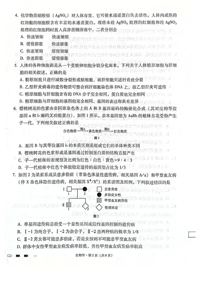 贵阳第一中学2026届高考适应性月考卷（二）生物_2025年10月_12026年试卷教辅资源等多个文件_251025贵州省贵阳第一中学2026届高考适应性月考卷（二）（全科）