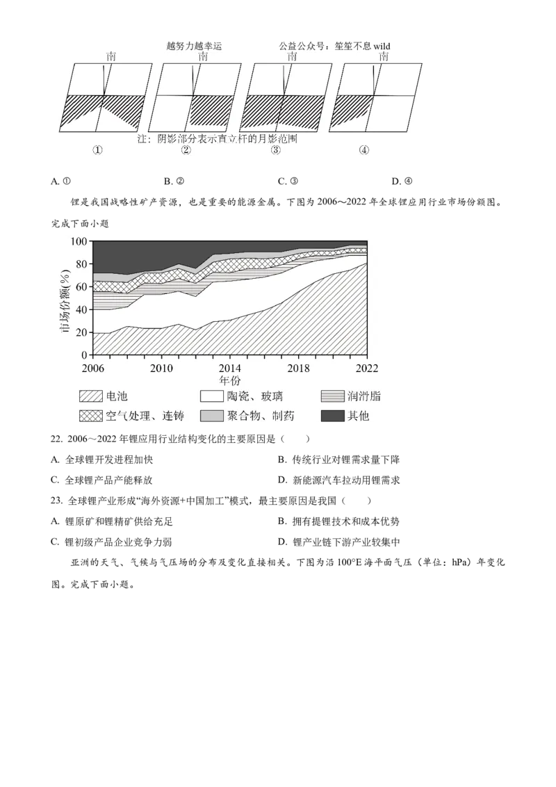 精品解析：2024年浙江省高考地理真题（6月）（原卷版）_高考真题全网收集_地理_2024年新高考6月浙江卷地理高考真题解析（参考版）
