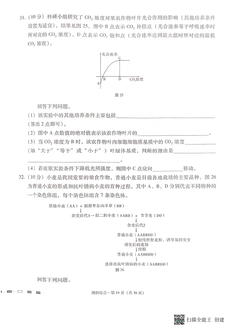 云南省昆明市云南师大附中2024届高三第十次月考理科综合试卷_2024年6月(1)_01按日期_01号_2024届云南师大附中高三适应性考试（十）