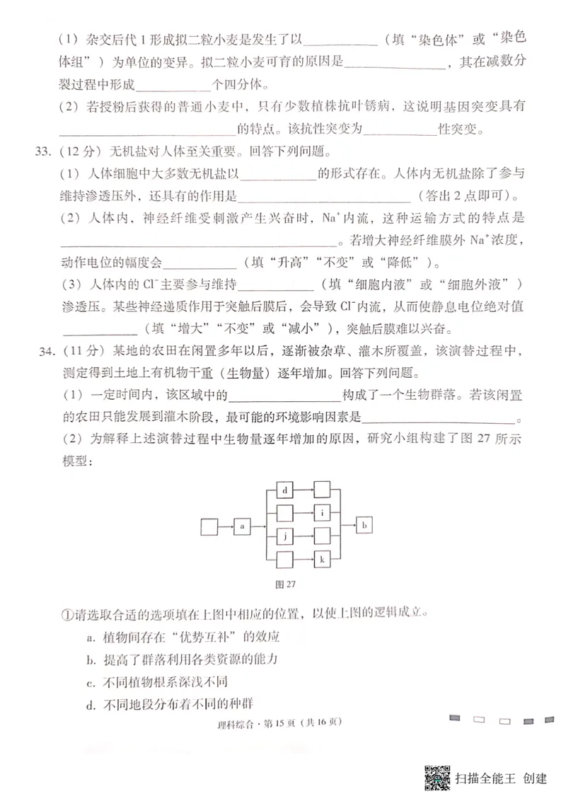云南省昆明市云南师大附中2024届高三第十次月考理科综合试卷_2024年6月(1)_01按日期_01号_2024届云南师大附中高三适应性考试（十）