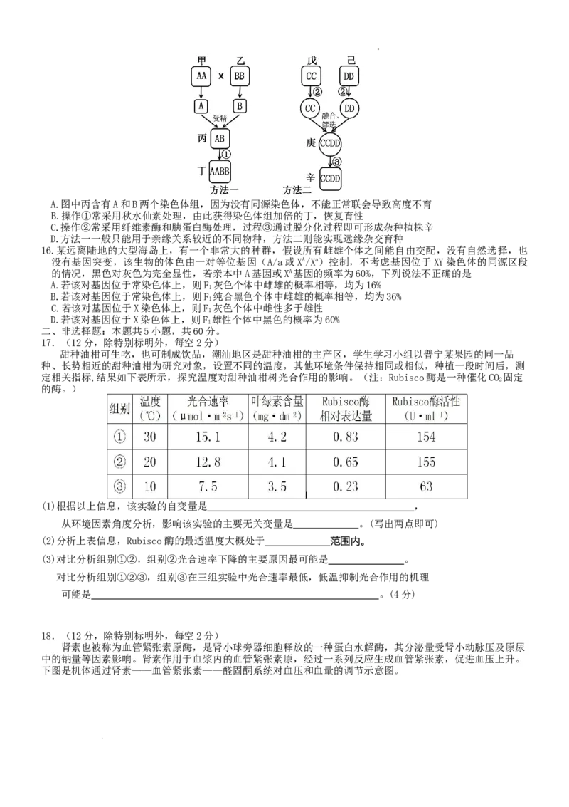七校联合体2024届高三第一次联考试卷&mdash;&mdash;生物科目（8月）_2023年8月_01每日更新_9号