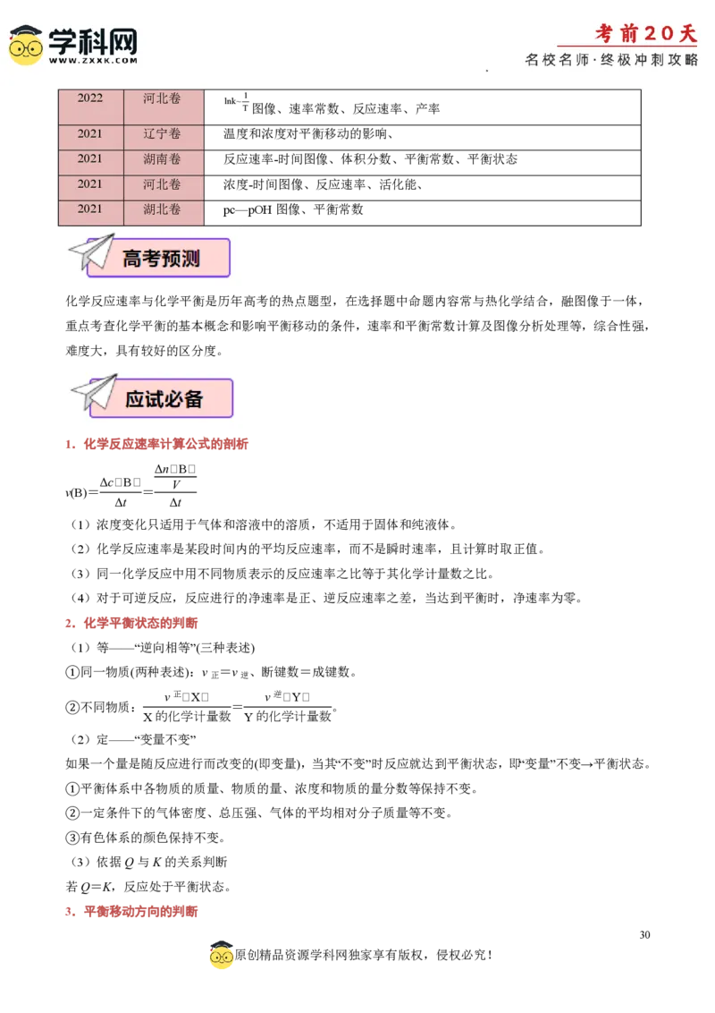 化学（三）-2024年高考考前20天终极冲刺攻略_2024高考押题卷_62024学科网全系列_20学科网高考考前终极攻略_化学-2024年高考考前20天终极冲刺攻略