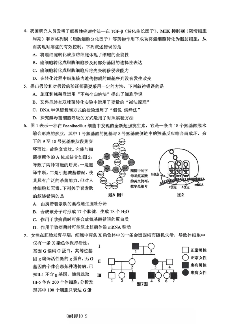 生物主城五区26届高三一诊试卷和答案(1)_2026年1月_260129重庆市主城五区高2026届学业质量调研抽测（重庆九龙坡一诊）（全科）