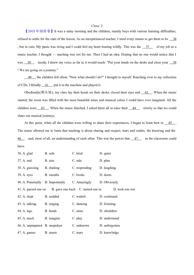 专题20完形填空夹叙夹议文(20空)（学生卷）--学易金卷：十年（2014-2023）高考真题英语分项汇编（全国通用）_近10年高考真题汇编（必刷）