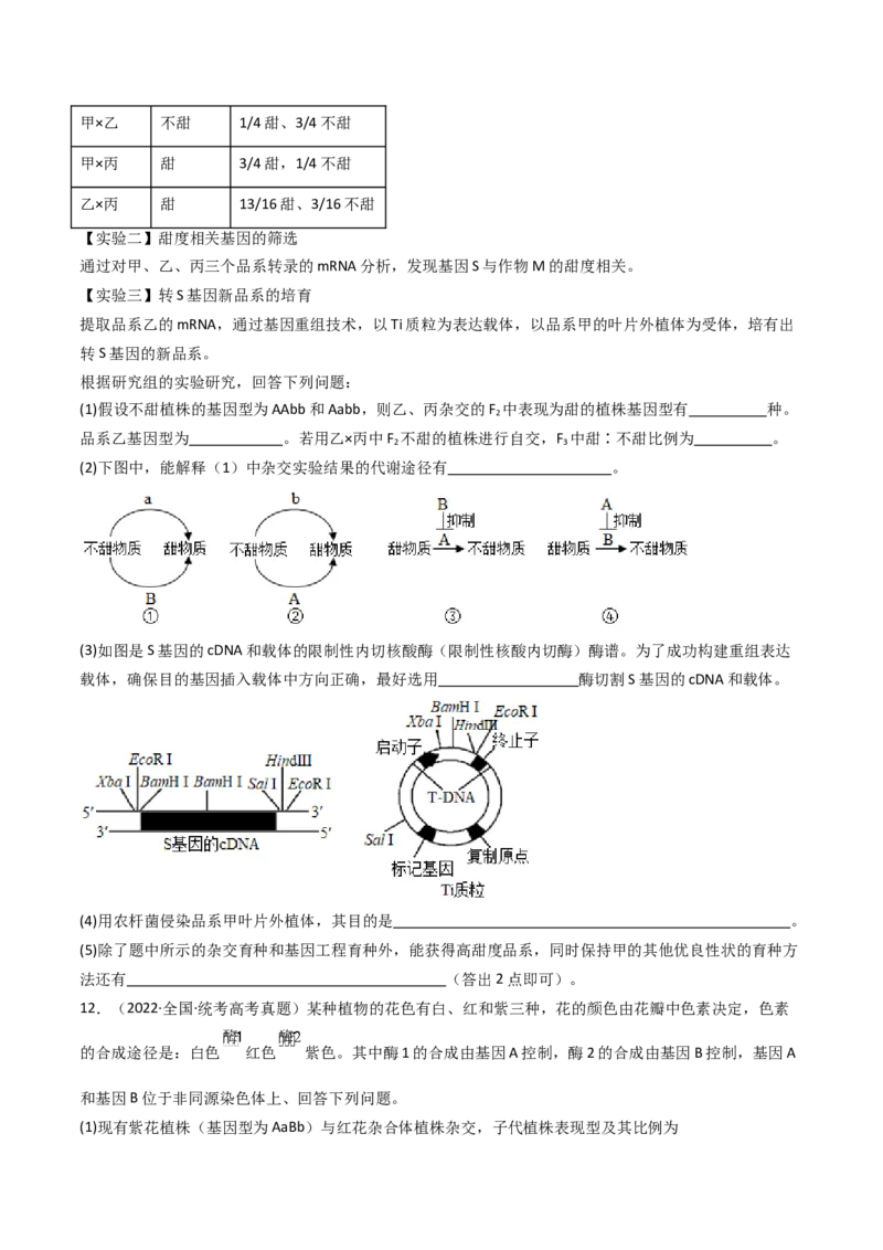 专题12基因的自由组合定律（原卷卷）_近10年高考真题汇编（必刷）_十年（2014-2024）高考生物真题分项汇编（全国通用）_十年（2014-2023）高考生物真题分项汇编（全国通用）