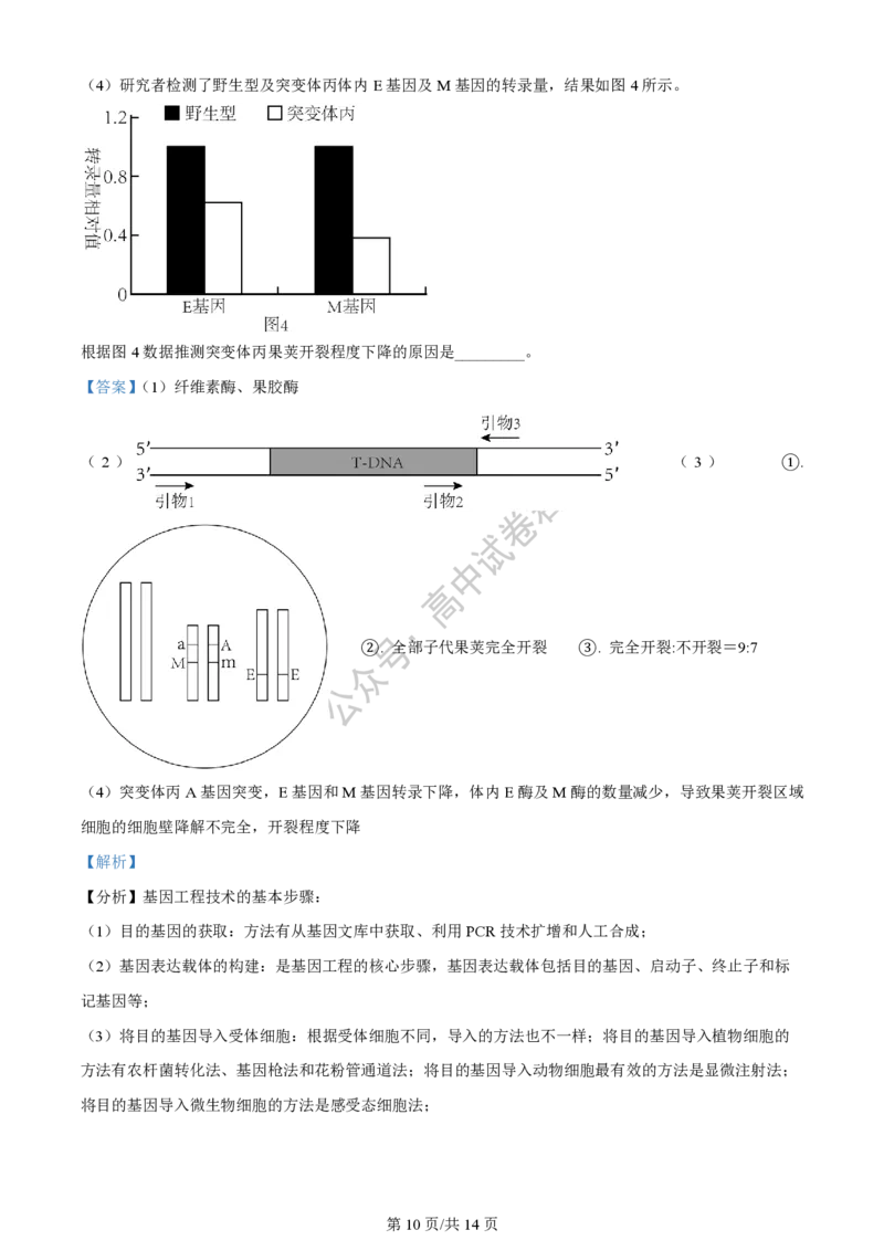 上海市上海交通大学附属中学2023-2024学年高三上学期摸底考试生物试题（解析版）(1)_2023年9月_029月合集_2024届上海市上海交通大学附属中学高三上学期摸底考试