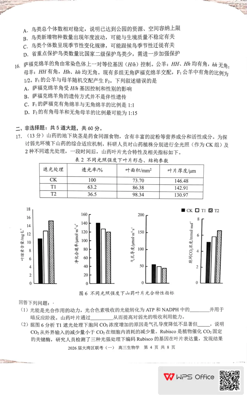 2026届大湾区普通高中毕业年级联合模拟考试(一)+生物学(1)_2026年1月_260128广东省大湾区2026届普通高中毕业年级高三年级联合模拟考试（一）（全科）