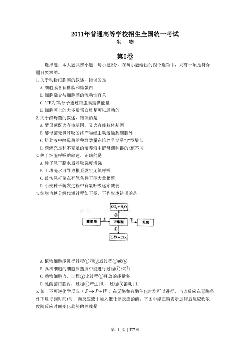 2011年高考生物试卷（海南）（空白卷）_生物历年高考真题_新&middot;PDF版2008-2025&middot;高考生物真题_生物（按年份分类）2008-2025_2011&middot;高考生物真题