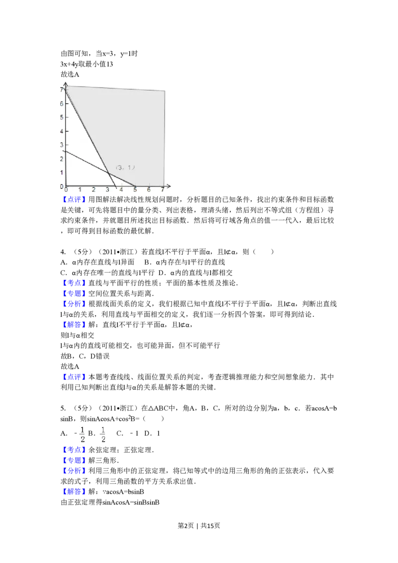 2011年高考数学试卷（文）（浙江）（解析卷）_数学历年高考真题_新&middot;PDF版2008-2025&middot;高考数学真题_数学（按试卷类型分类）2008-2025_自主命题卷&middot;数学（2008-2025）