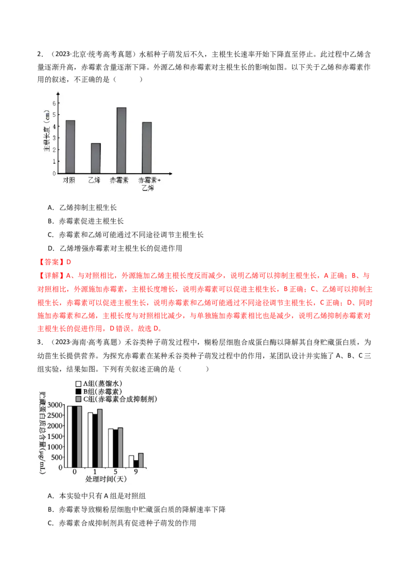 专题15植物的生命活动调节（解析卷）_近10年高考真题汇编（必刷）_十年（2014-2024）高考生物真题分项汇编（全国通用）_十年（2014-2023）高考生物真题分项汇编（全国通用）