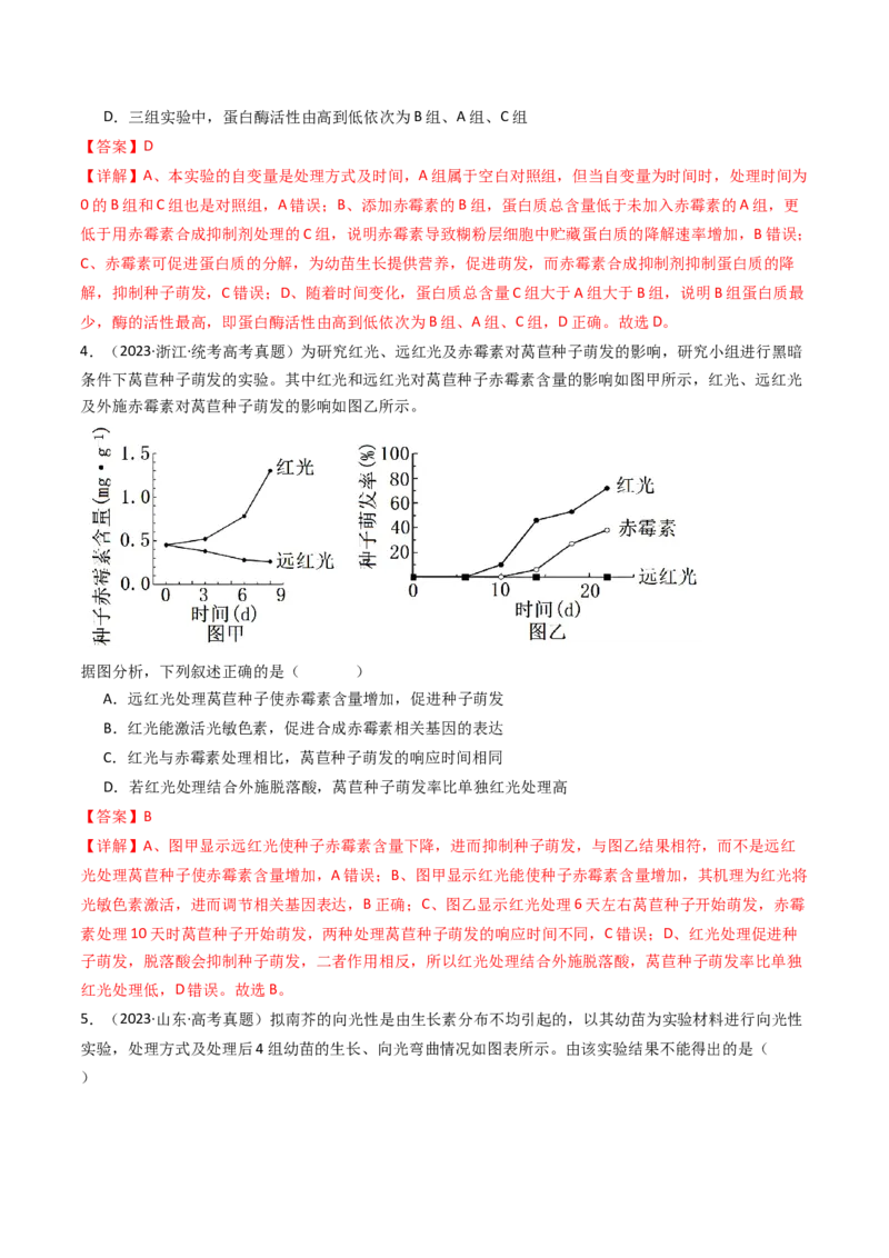 专题15植物的生命活动调节（解析卷）_近10年高考真题汇编（必刷）_十年（2014-2024）高考生物真题分项汇编（全国通用）_十年（2014-2023）高考生物真题分项汇编（全国通用）