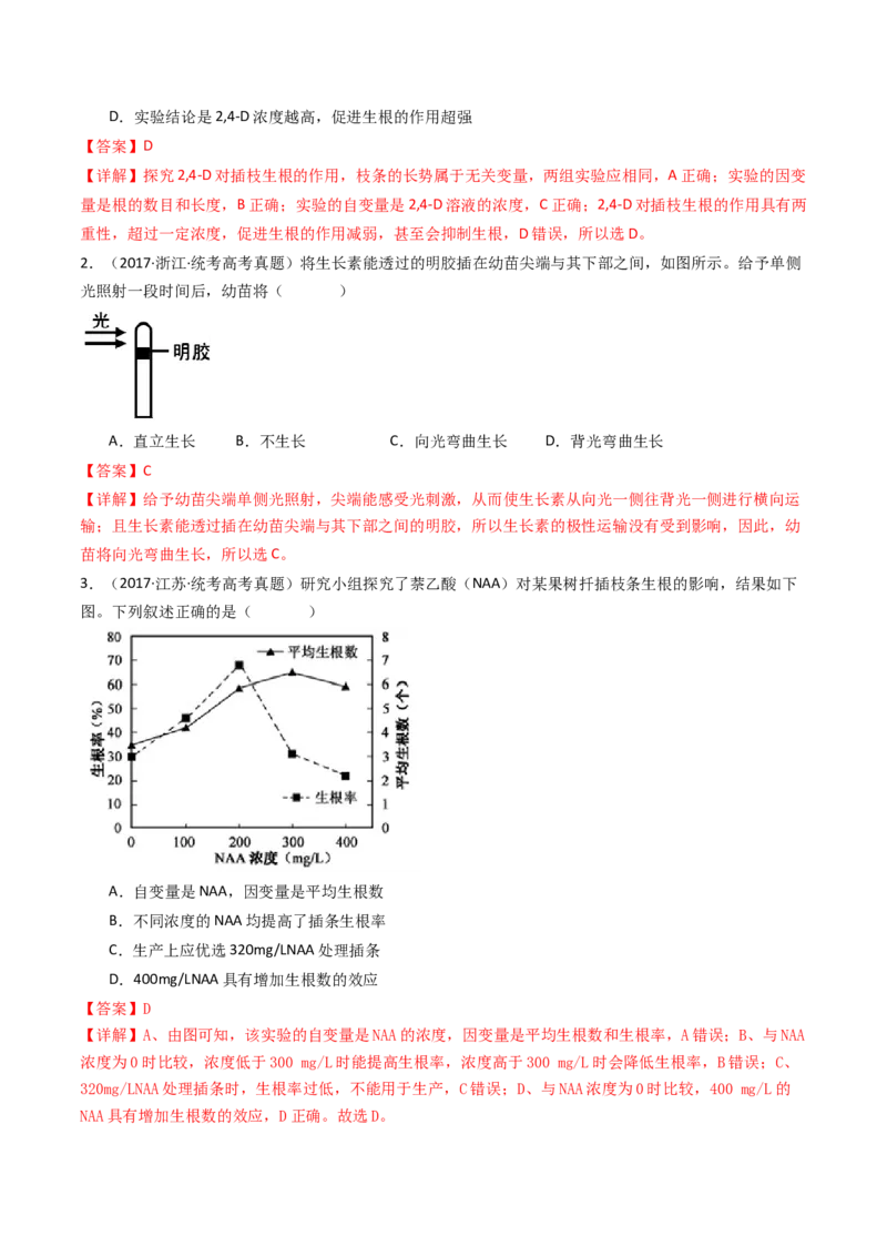 专题15植物的生命活动调节（解析卷）_近10年高考真题汇编（必刷）_十年（2014-2024）高考生物真题分项汇编（全国通用）_十年（2014-2023）高考生物真题分项汇编（全国通用）