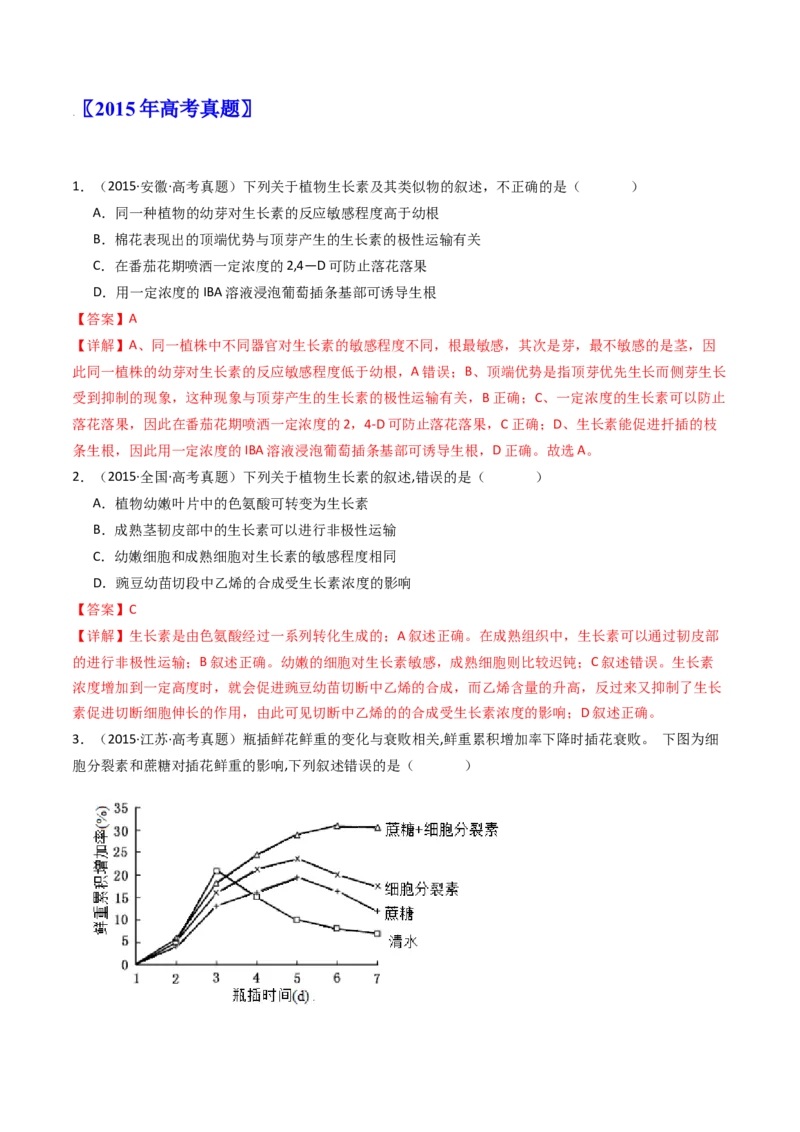 专题15植物的生命活动调节（解析卷）_近10年高考真题汇编（必刷）_十年（2014-2024）高考生物真题分项汇编（全国通用）_十年（2014-2023）高考生物真题分项汇编（全国通用）