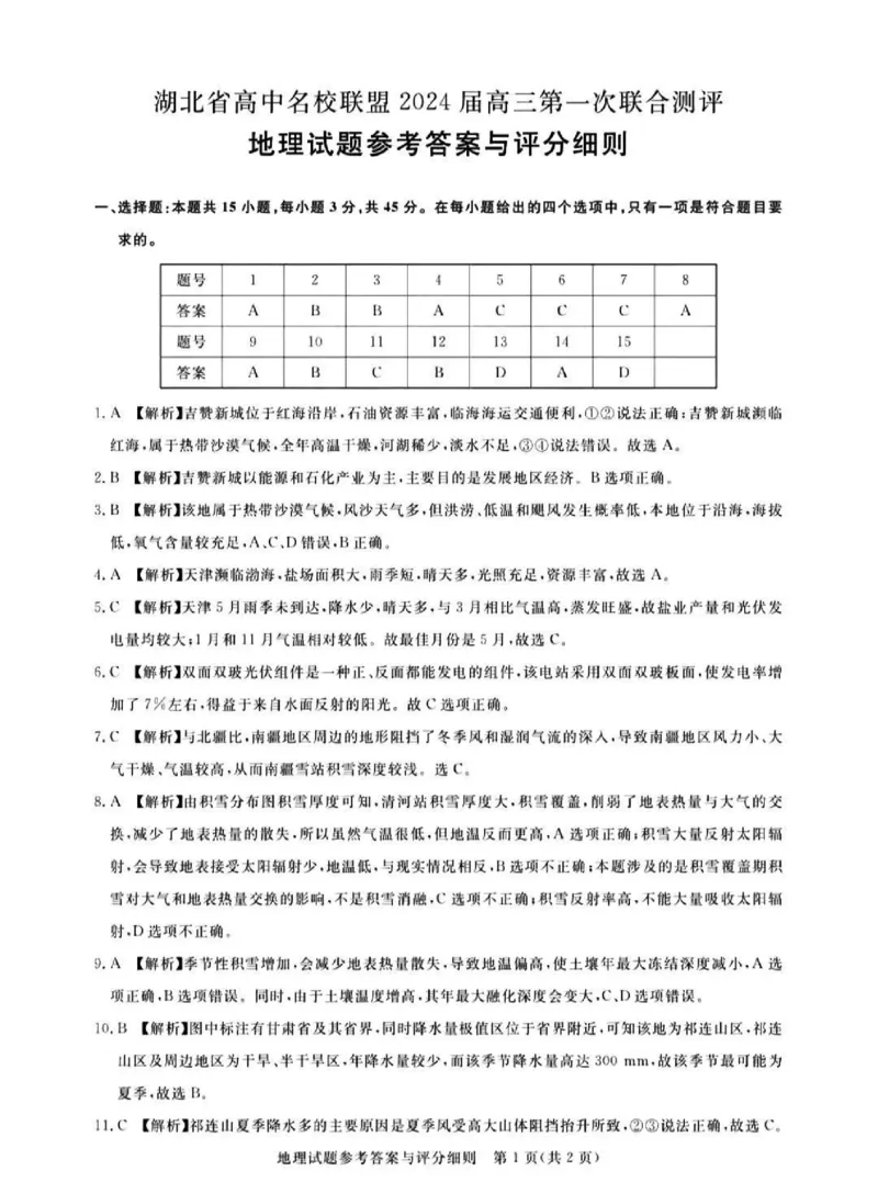 广东省2024届广州高三阶段训练市统考地理答案(1)_2023年8月_028月合集_2024届广东省广州高三阶段训练市统考