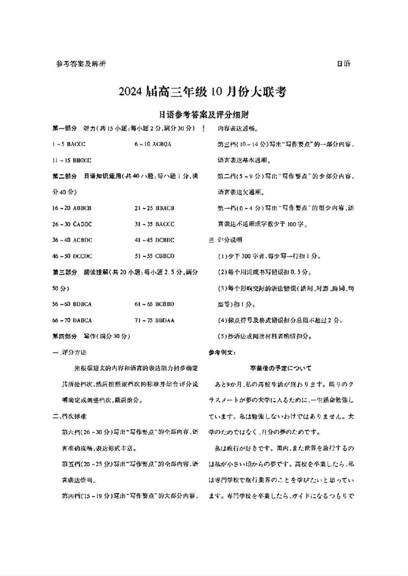 广东省衡水金卷2023-2024学年高三上学期10月份大联考日语答案(1)_2023年10月_0210月合集_2024届广东省衡水金卷高三上学期10月份大联考_广东省衡水金卷2024届高三上学期10月份大联考日语