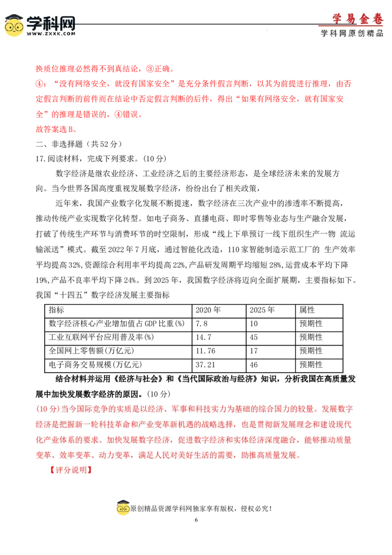 政治（福建卷）（参考答案）_2023高考押题卷_学易金卷-2023学科网押题卷（各科各版本）_2023学科网押题卷-学易金卷-政治