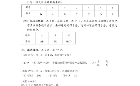 重庆市高2025届学业质量调研抽测（第三次）物理答案_2025年5月_250518重庆市高2025届学业质量调研抽测（第三次）（九龙坡三诊）（全科）