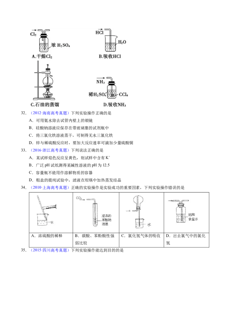 专题81实验基本操作（原卷卷）_近10年高考真题汇编（必刷）_十年（2014-2024）高考化学真题分项汇编（全国通用）_十年（2014-2023）高考化学真题分项汇编（全国通用）