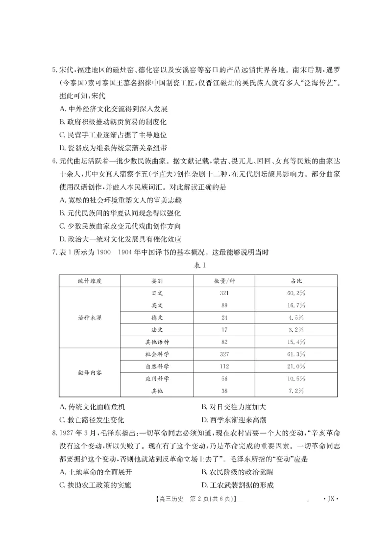 金太阳&middot;江西省2026届高三上学期8月百万大联考（26-1001C）历史_2025年9月_250901金太阳&middot;江西省2026届高三上学期8月百万大联考（26-1001C）（全科）