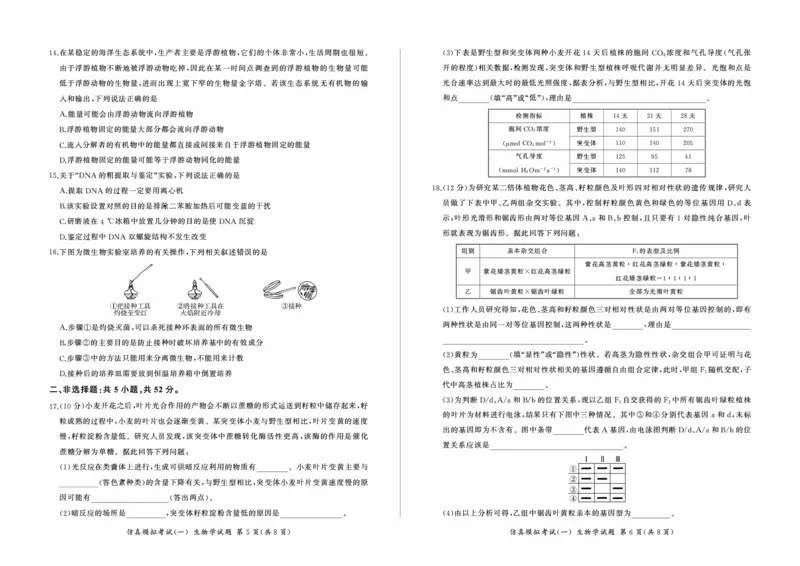 百师联盟2025届高三上学期仿真模拟（一）生物PDF版含解析（可编辑）_11月_241105百师联盟2025届高三上学期仿真模拟（一）