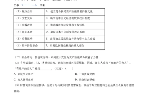 2024年上海高考历史真题（网络回忆版）（解析版）_高考真题全网收集_历史_2024年5月上海普通高中学业水平等级性考试历史试题（参考版）(2)