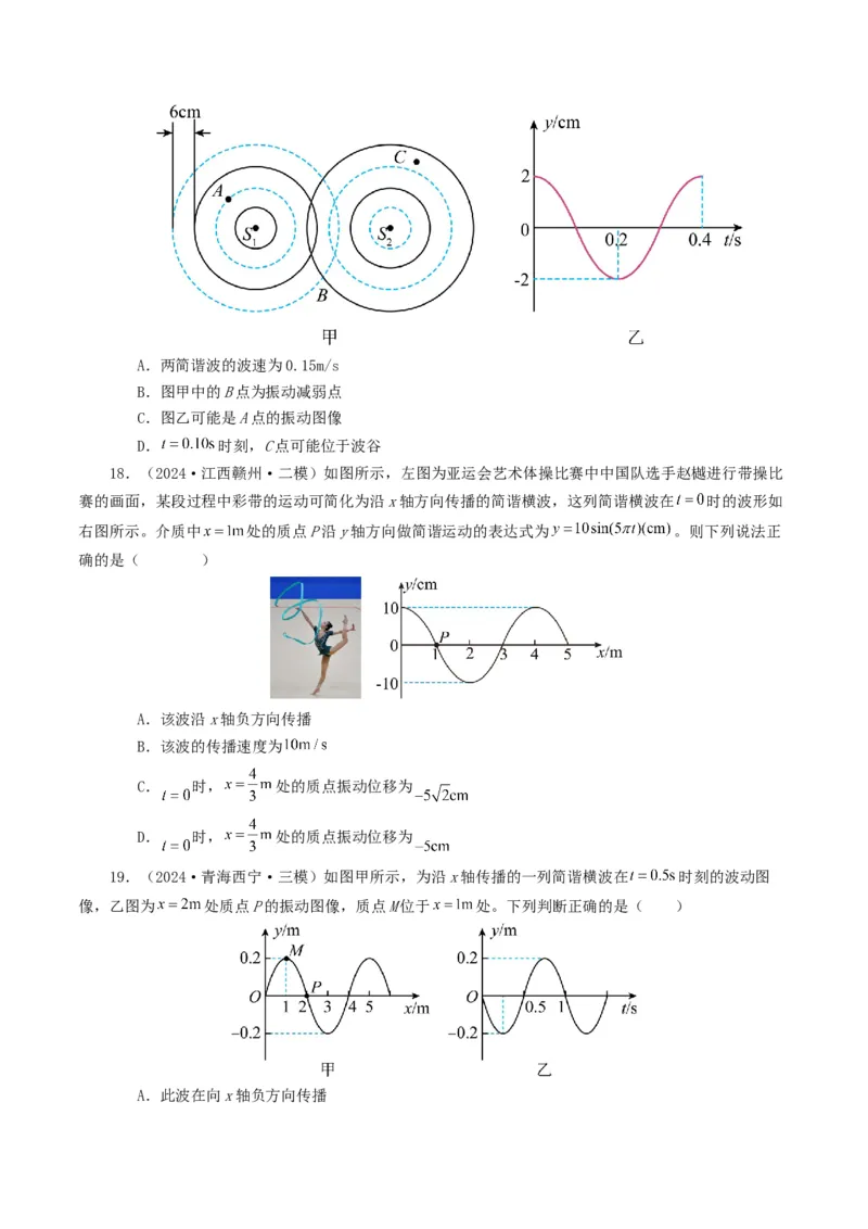 专题15机械波-2024年高考真题和模拟题物理分类汇编（学生卷）_近10年高考真题汇编（必刷）_十年（2014-2024）高考物理真题分项汇编（全国通用）