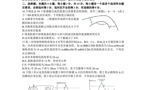 山东省济南市2024届高三上学期开学摸底考生物(1)_2023年9月_029月合集_2024届山东省济南市高三上学期开学摸底考