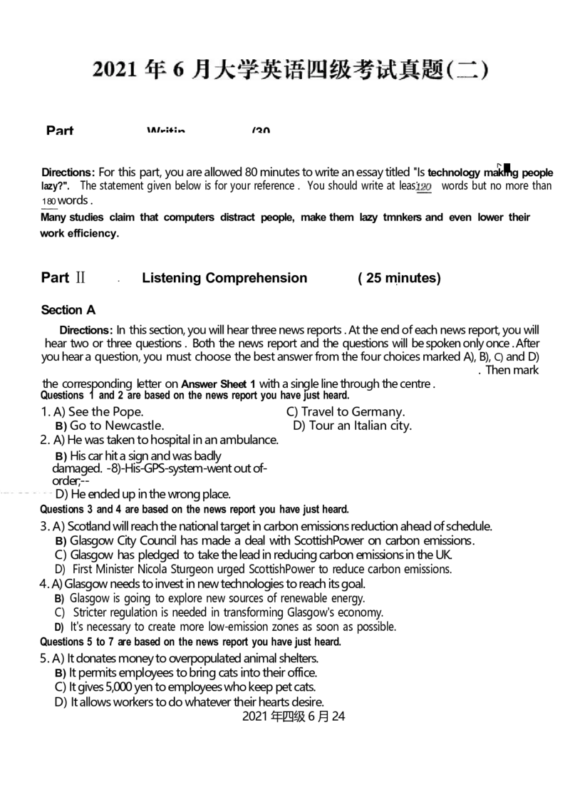 2021.06四级真题第2套_英语四六级整合_英语四六级真题版本二此版为主此文件夹会持续更新_四级真题_1.四级真题+答案解析+听力音频(1989-2025)_12014-2022年(真题-解析-听力=已完结)