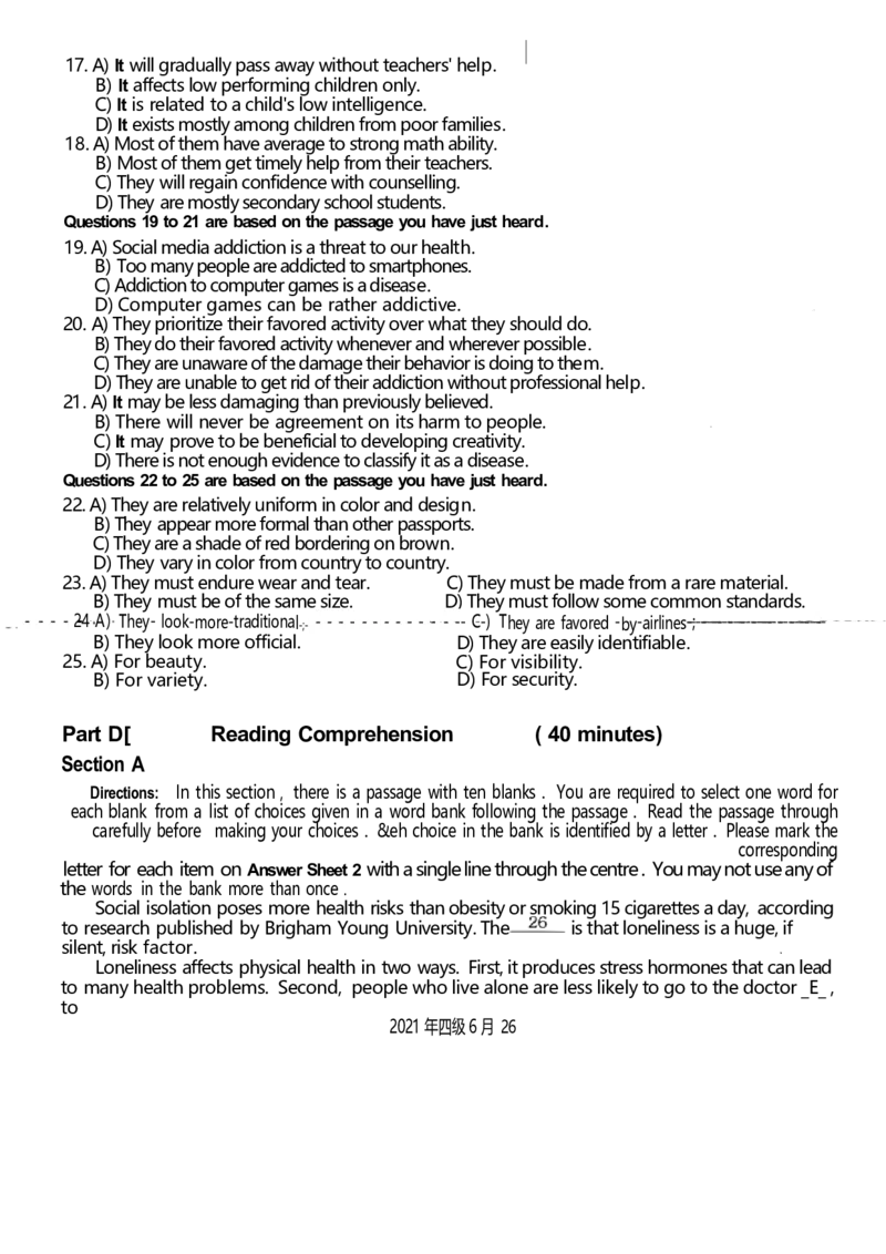 2021.06四级真题第2套_英语四六级整合_英语四六级真题版本二此版为主此文件夹会持续更新_四级真题_1.四级真题+答案解析+听力音频(1989-2025)_12014-2022年(真题-解析-听力=已完结)